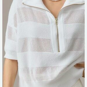 Varley Ivory Textured Half-Zip Sweater